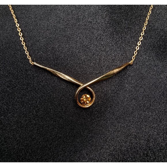 Vintage Gold-Tone Rhinestone Necklace With Elegant Loop Pendant Design - Picture 1 of 5